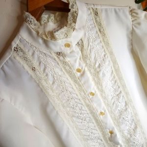 Vintage Victorian Style Blouse. High collar Lace Details.